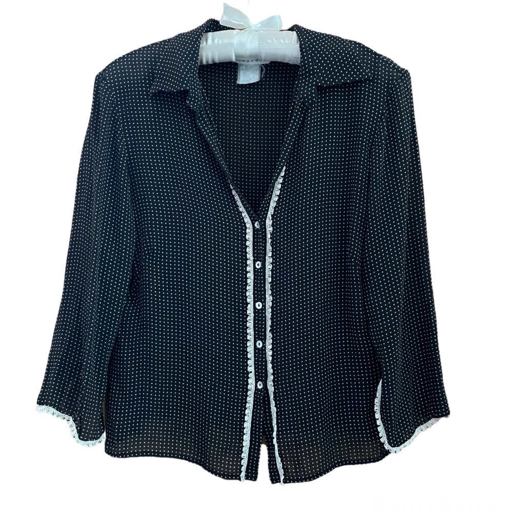 STUDIO M by MAX STUDIO black/ecru/tan silk top